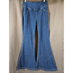 Halara Crossover Waist Flare Jeans Medium Wash Blue Wide Leg Pull On Large L